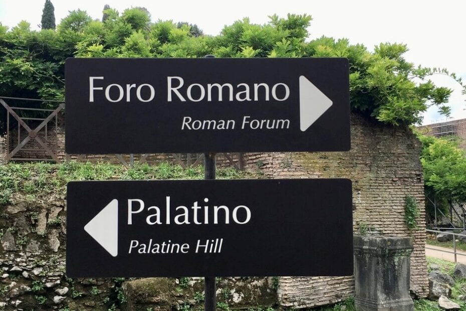 Private Colosseum and Ancient Rome Tour signs in the Roman Forum